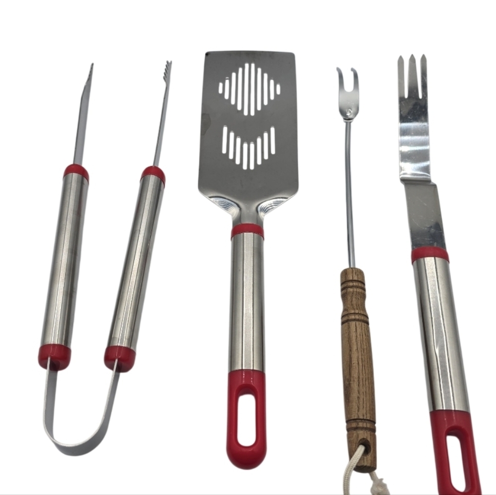 BBQ Grill Cooking Tools Set 4 Pieces USA Tongs 2 Fork Flip Stainless Ecko Fork
